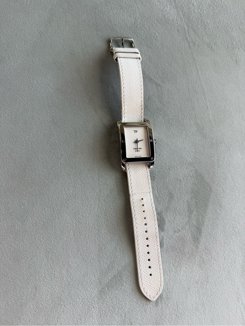 Tom Ford 003 White Leather Strap Stainless Steel Timepiece